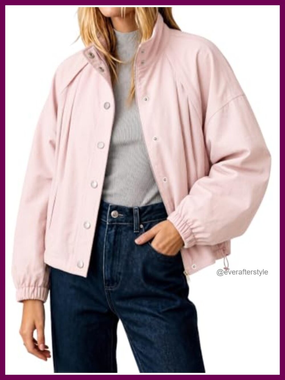 Women's Cropped Bomber Jacket Button Down Stand Collar 100% Polyester Coat